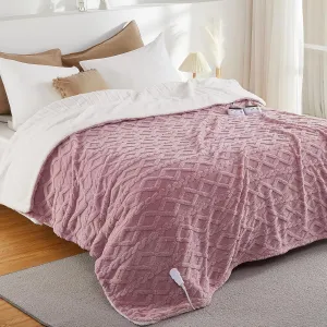 Electric Blanket Queen Size Dual Control - Thick Tufted Sherpa Heated Blanket Queen with 6 Heating Levels and 20 Time Settings, UL Certified Fast Heating Blanket Queen 84"×90", Dusty Pink