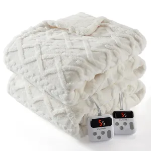Electric Blanket King Size Dual Control - Thick Tufted Sherpa Heated Blanket King with 10 Heating Levels and 10 Time Settings, ETL Certified Fast Heating Blanket King Size 90"×100", White