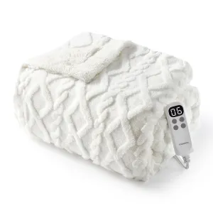 Electric Throw Blanket Heated Blanket, Sherpa Tufted Heating Lap Blankets with 6 Heating Levels (Off White, Throw 50"x60")