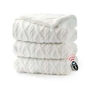 Electric Heated Blanket Wireless, King Size Electric Blanket with Dual Control, Fast Heating Blanket with 10 Heating& 10 Time Settings, Tufted Sherpa Heated Blanket, White, 90"x100"