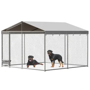 Large Outdoor Dog Kennel, Heavy Duty Outside Pet Playpen with Waterproof & Anti-UV Cover Roof, Galvanized Iron Dog Cage House with Safety Locks for Garden Backyard(10x10x7ft)