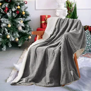 Heated Blanket Throw, Waffle Electric Blanket with 5 Heating Levels & Auto Off, Soft Flannel & Sherpa Heating Blanket, ETL Certified & Machine Washable, Grey