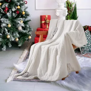 Heated Blanket Twin Size, Waffle Electric Blanket with 5 Heating Levels & Auto Off, Soft Flannel & Sherpa Heating Blanket, ETL Certified & Machine Washable, White