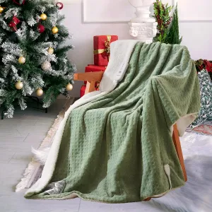 Throw Heated Blanket, Waffle Electric Blanket with 5 Heating Levels & Auto Off, Soft Flannel & Sherpa Heating Blanket, ETL Certified & Machine Washable, Green