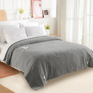 Heated Blanket Queen Size, Waffle Electric Blanket with 5 Heating Levels & Auto Off, Soft Flannel & Sherpa Heating Blanket, ETL Certified & Machine Washable, Grey