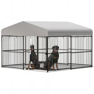 Large Outdoor Dog Kennel, Heavy Duty Dog Cage with Roof, Dog Kennel Galvanized Iron Dog House with Safety Locks, UV & Water Resistant Proof Cover, for Garden Backyard(10x10x6ft)