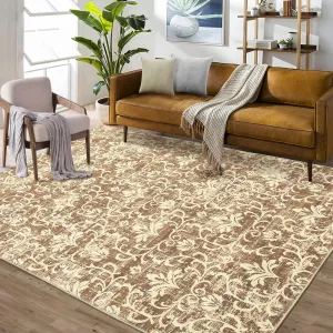 Area Rug 5x7 Washable Rug Living Room Rug Vintage Area Rug Non Slip Soft Carpet Floral Floor Cover Low Pile Carpet Foldable Area Rug for Bedroom Office Nursery Dining Room,Beige