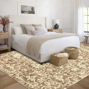 Rug 9x12 Washable Area Rug Large Area Rug Vintage Floral Rug for Living Room Soft Carpet Non Slip Indoor Carpet Foldable Area Rug for Bedroom Office Nursery,Beige
