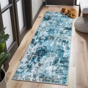 Runner Rugs 2x8, Washable Abstract Non-Slip Hallway Runners for Kitchen Laundry Room, Ultra-Thin Soft Rug Runners for Entryway Bedroom, Blue
