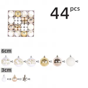 44pcs Christmas Ball Ornaments Set Assorted Christmas Baubles Glitter Hanging Decoration for Xmas Tree Wreath Christmas Party R1-26 White Gold