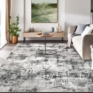 Abstract Area Rug, 5x7 Large Washable Living Room Bedroom Rug Modern Non-Slip Non-Shedding Low Pile Area Rug Throw Rug for Dining Room Home (Grey, 5'x7')