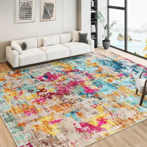 10x13 Area Rug for Living Room, Boho Abstract Washable Non-Slip Bedroom Rug, Ultra-Thin Soft Large Area Rug for Bedroom Dining Room (Colorful Multi, 10'x13')