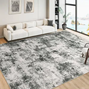 8x10 Area Rug for Living Room, Vintage Abstract Washable Rug with Non-Slip Backing, Ultra-Thin Soft Large Area Rug for Bedroom Dining Room (Grey, 8'x10')