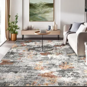 Modern Abstract 6x9 Living Room, Washable Rug Non-Slip Soft Bedroom Area Rug Faux Wool Floor Carpet Throw Rugs for Dining Room Nursery Playroom Indoor Office Home Decor, Grey/Rust