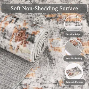 Runner Rug 2x8, Vintage Abstract Washable Hallway Runners for Kitchen Laundry Room, Ultra-Thin Soft Non-Slip Rug Runners for Entryway Bedroom (Grey/Rust, 2'x8')