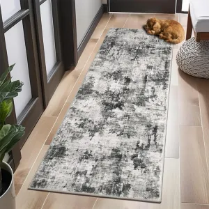 2x6 Runner Rug, Vintage Abstract Washable Hallway Runners for Kitchen Laundry Room, Ultra-Thin Soft Non-Slip Rug Runners for Entryway Bedroom (Grey, 2'x6')