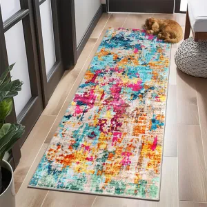 2x6 Runner Rug Washable, Colorful Modern Abstract Kitchen Runners for Hallway Laundry Room, Ultra-Thin Soft Non-Slip Rug Runners for Entryway Bedroom (Colorful Multi, 2'x6')