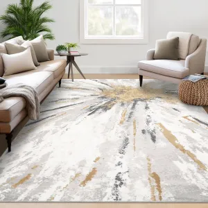 Area Rug 4x6 Washable Rug for Bedroom Non-Slip Throw Floor Carpet Indoor Stain Resistant Modern Abstract Area Rug Living Room Contemporary Rug Retro Accent Rug for Dining Room, Gray