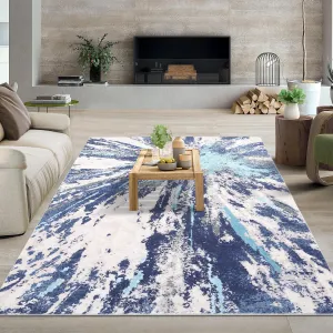 Area Rug 4x6 Washable Rug for Bedroom Non-Slip Throw Floor Carpet Indoor Stain Resistant Modern Abstract Area Rug Living Room Contemporary Rug Retro Accent Rug for Dining Room, Navy