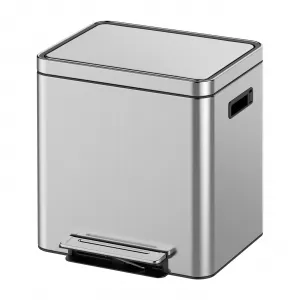30L/8 Gallon Dual Trash Can, Rectangular Waste Basket with Metal Lid & Step Foot Pedal, Double Compartment Classified Garbage Can, Stainless Steel Trash Can with Removable Inner Bucket