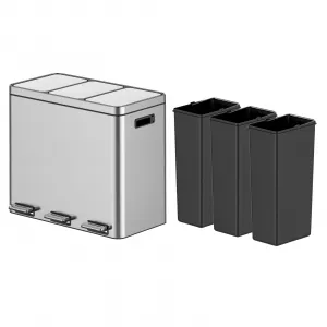 16 Gallon Stainless Steel 3 Compartments Trash Can with Removable Inner Buckets and Quite-Close Lid, Silver