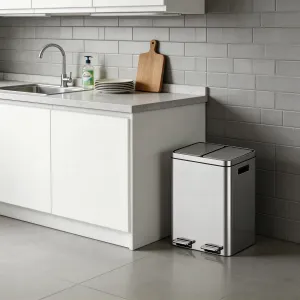 10.6 Gallon Stainless Steel 2 Compartments Trash Can with Removable Inner Buckets and Quite-Close Lid, Silver