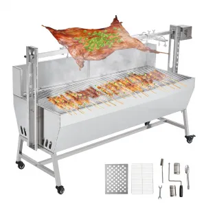 Stainless Steel Rotisserie Grill with Wind Screen, 62in 200LB Capacity Electric BBQ Pig Lamb Rotisserie Roaster with 50W Motor, Charcoal Spit Roaster Grill for Outdoor Kitchen, Camping