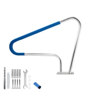Pool Handrail, 39"x 32" Swimming Inground Pool Rail, 304 Stainless Steel Rated 375LBS Load Capacity, with Nylon Blue Grip Cover for Home Inground Pool Water Park, Quick Mount Accessories