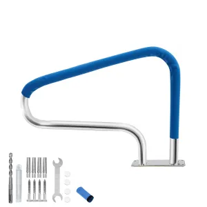Pool Handrail, 32"x 22.5" Pool Handle, 304 Stainless Steel Rated 375LBS Load Capacity, with Nylon Blue Grip Cover for Home Inground Swimming Pool Water Park, Quick Mount Accessories