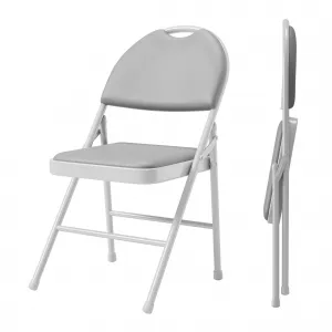 2 Pack Folding Chairs, Portable Metal Frame Padded Folding Chair, Foldable Chairs with PU Leather Cushion and Back for Guests Kitchen Office Events Wedding Party, Grey