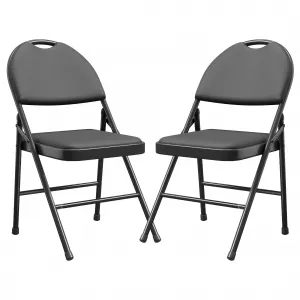 2 Pack Folding Chairs, Portable Metal Frame Padded Folding Chair, Foldable Chairs with PU Leather Cushion and Back for Guests Kitchen Office Events Wedding Party, Black