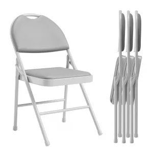 4 Pack Folding Chairs, Portable Metal Frame Padded Folding Chair, Foldable Chairs with PU Leather Cushion and Back for Guests Kitchen Office Events Wedding Party, Grey