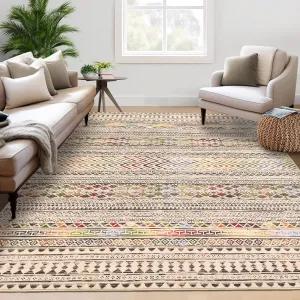 8x10 Washable Area Rug Large Living Room Rug Indoor Non-Slip Boho Rug Stain Resistant Geeometric Bedroom Rug Dining Room Accent Rug Moroccan Throw Floor Carpet for Home Office, Multi/Brown