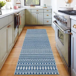 Runner Rug 2x6 Hallway Runner Rug Boho Washable Entryway Runners Indoor Soft Non Slip Floor Mat Low Pile Non-Shedding Kitchen Rug Laundry Long Rug Runner for Living Room Bedroom Bedside Blue