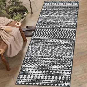 Washable Runner Rug 2x6 Hallway Runner Rug Boho Rug Indoor Non-Slip Stain Resistant Throw Floor Carpet Geometric Kitchen Rug Low Pile Moroccan Runner for Living Room Bedroom Laundry, Black