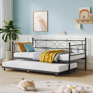 Twin Bed with Pull Out Trundle, Metal Twin Daybed and Trundle Set, Day Bed Sofa Bed Frame with Steel Slat Support, Multifunctional Daybed Frame for Bedroom, Living Room, Guest Room