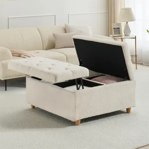 Sherpa Storage Ottoman Coffee Table with Lift Top, Sherpa Fabric Tufted Upholstered Ottoman with Storage, Large Square Storage Ottoman Bench for Bedroom Living Room(Sherpa, White)