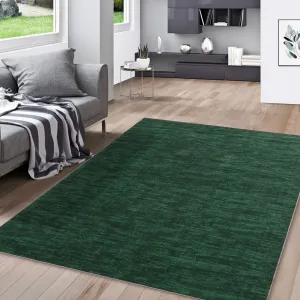 Modern Solid Dark Green 9x12 Area Rugs for Living Room Washable Rugs Indoor Soft Solid Throw Rugs Non Slip Backing Foldable Carpet Ultra-Thin Low Pile Accent Rug for Bedroom Office