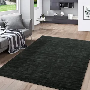 Modern Solid Black 9x12 Area Rugs for Living Room Washable Indoor Soft Solid Throw Rugs Non Slip Backing Foldable Carpet Ultra-Thin Low Pile Accent Rug for Bedroom Office