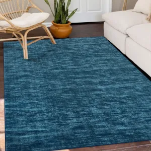 Modern Solid Indigo 3x5 Small Area Rug Washable Stain Resistant Low Pile Non-Slip Backing Indoor Living Room Bedroom Carpet