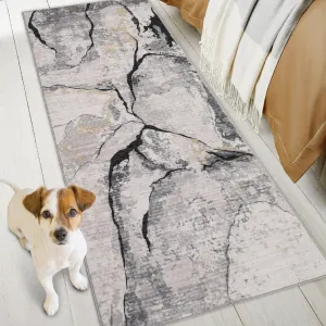 Abstract Grey 2x6 Hallway Runner Rug Washable Modern Abstract Area Rugs Non Slip Laundry Rug Runner Distressed Floor Carpet Runners for Hallways Entryway Laundry Room Kitchen Bathroom
