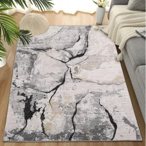 Abstract Grey 9x12 Washable Rugs for Bedroom Modern Living Room Rugs Contemporary Grey Rug Abstract Large Area Rug Non Slip Throw Rugs Stain Resistant Carpet for Nursery Office Dining Room