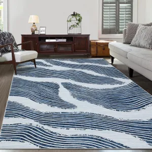 10x13 Area Rug Modern Abstract Living Room Rug Non Slip Backing Washable Rug Low Pile Non-Shedding Soft Carpet Indoor Distressed Throw Rugs for Bedroom Office Dining Room Nursery Blue