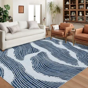 5×7 Area Rug Washable Area Rugs Abstract Rugs Modern Rugs for Living Room Bedroom Easy-Cleaning Rug for Kitchen Contemporary Rug Foldable Rug Non-Slip Carpetfor Apartment Office,Blue