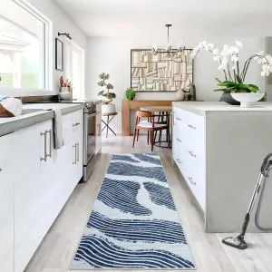 2×6 Runner Washable Rugs Abstract Rugs Modern Rugs for Living Room Bedroom Easy-Cleaning Rug for Kitchen Contemporary Rug Foldable Rug Non-Slip Carpet Suitable for Apartment Office，Blue