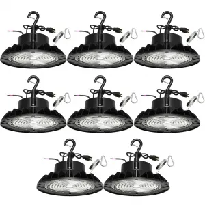 UFO Led High Bay Light, High Bay Led Shop Light 5000K Daylight, 150W, 25000 Lm, Dimmable 1-10V, Ip65 Waterproof, High Bay Light for Warehouse Factory Barn,8 PCS