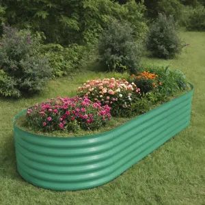 10x4x1.5ft Oval Raised Garden Bed, 0.6mm Galvanized Steel Planter with Open Bottom, Weatherproof Outdoor Kit, Green