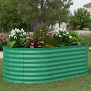 6x3x2ft Oval Metal Raised Garden Bed with Safety Edging, Outdoor Planter Box for Vegetables & Plants, Green