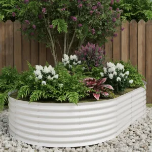 10x4x1.5ft Oval Raised Garden Bed, 0.6mm Galvanized Steel Planter with Open Bottom, Weatherproof Outdoor Kit, Beige