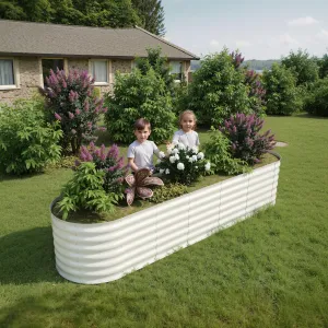 Steel Raised Garden Bed Kit - Rust-Proof Triple-Coated Steel - Tool-Free Assembly, Open Base Design - Durable, Family-Safe - 8x2x2 ft, White - Vegetable & Herb Gardening